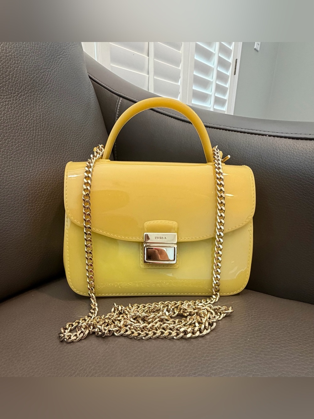 Furla Yellow JellyTop-Handle Bag with Gold Chain